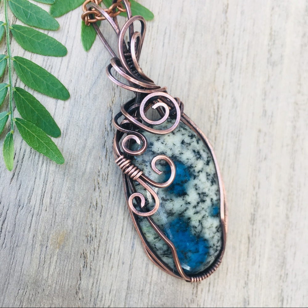 Natural jasper copper wire wrap pendant necklace - Picture 7 of 8